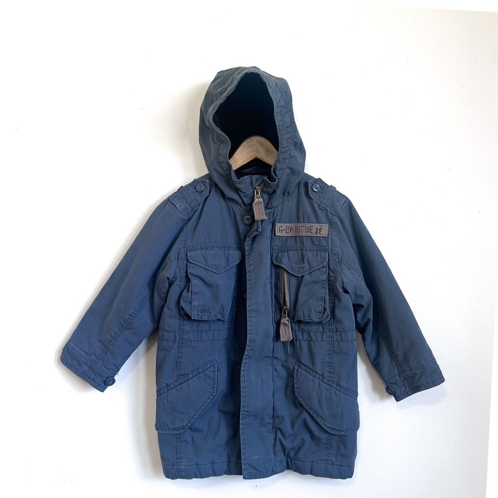 Gap Boys Utility Military Jacket XS Gray Hood Outdoor Gorpcore Cotton Full Zip
